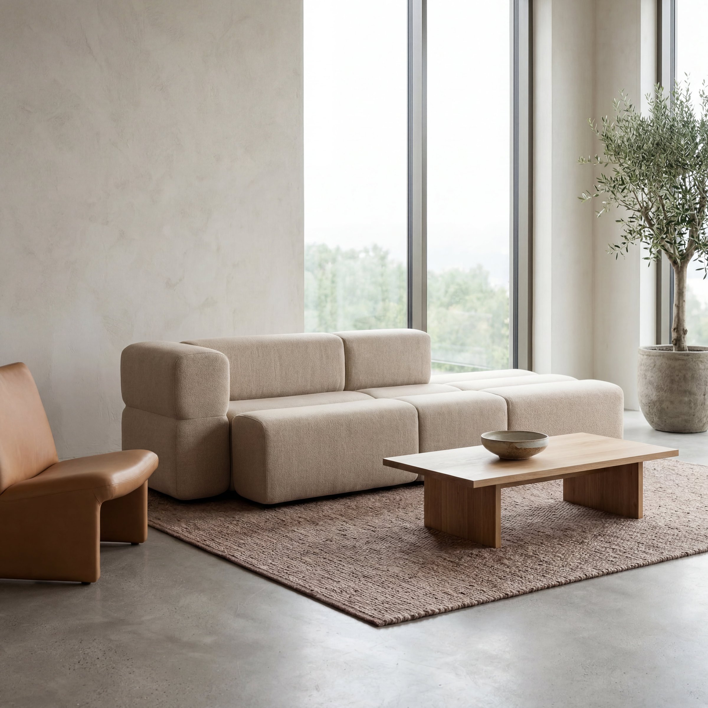 Ett oppsett: KEEEP-sofa i creme bouclé.